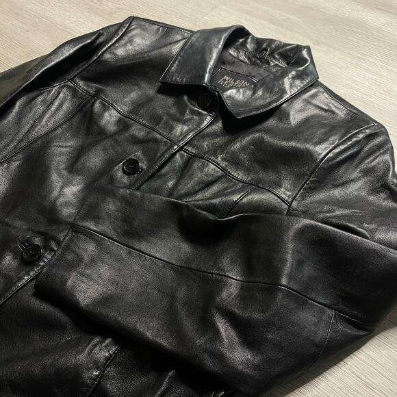 Vintage Wilson’s Leather Nora Womens Large Black Leather Mid Length Jacket Coat - Picture 2 of 9